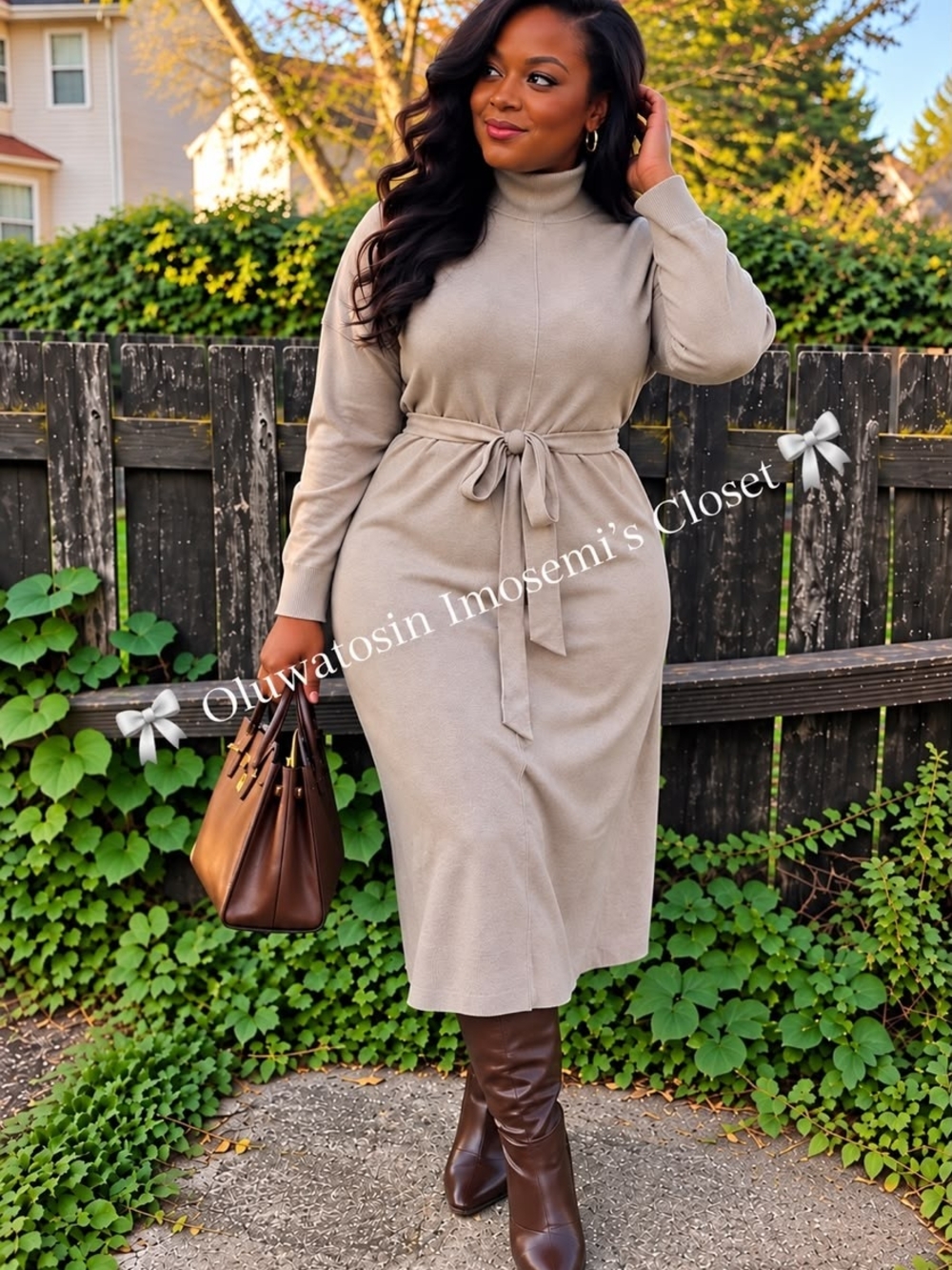 Women's Mocha Midi Turtleneck Dress Like New
